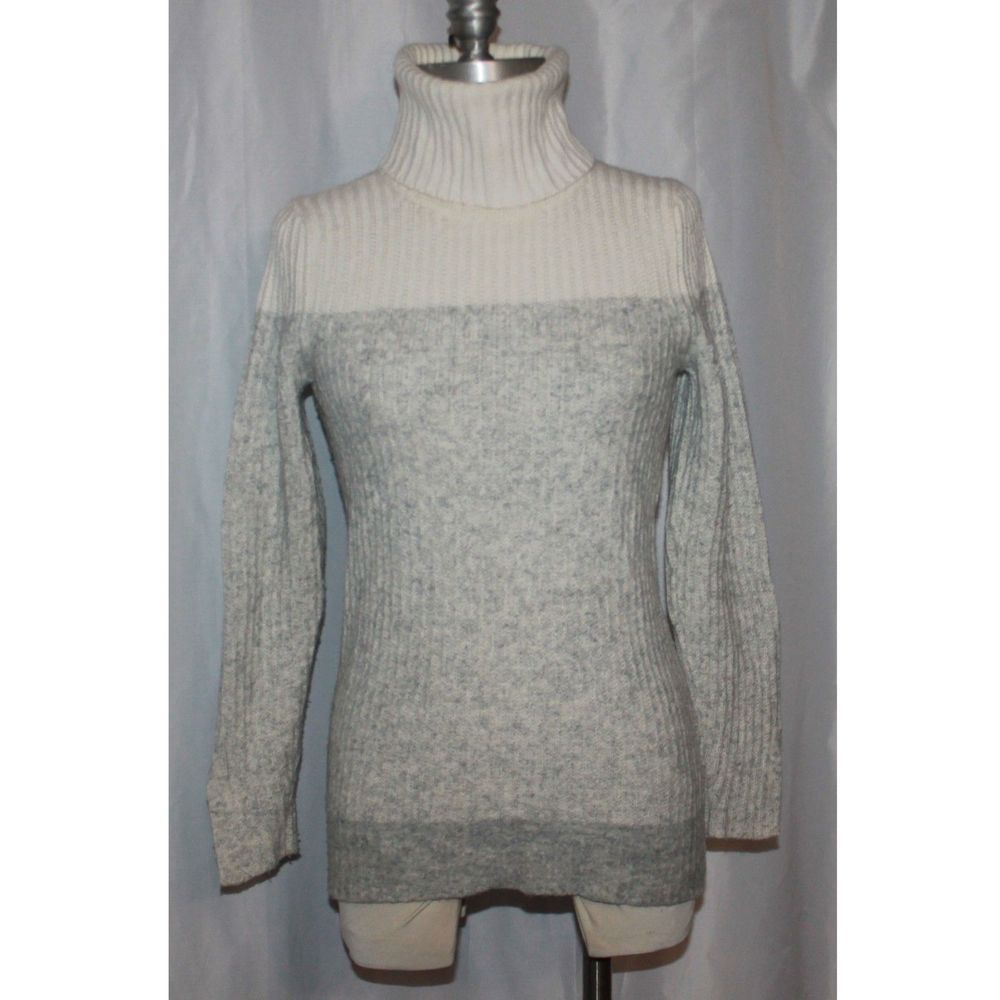 Banana Republic Wool Blend Cream and Heathered Gray Turtleneck Sweater Size S